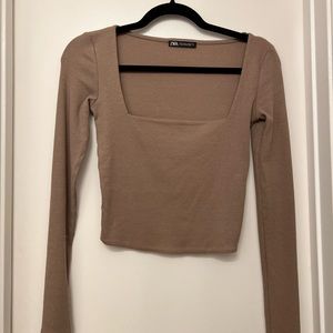 Zara beige square neck long sleeve top